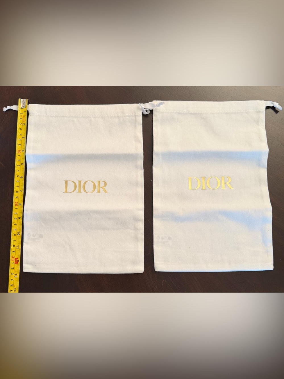 Dior White Drawstring Dust Bags with Gold Logo (Pair) 13x8